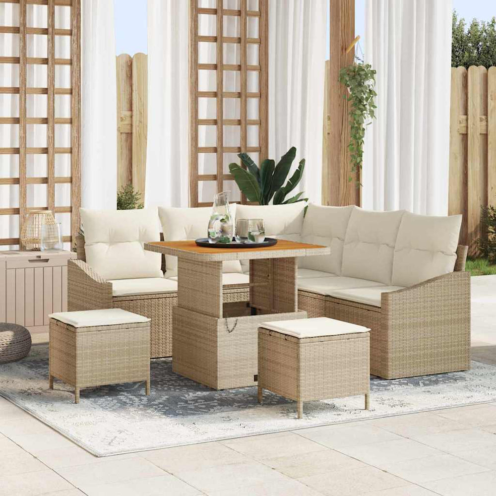8 dalių sodų sofa rinkinys su pagalvėmis Smėlio poli ratanas akacija - Namų Idėja