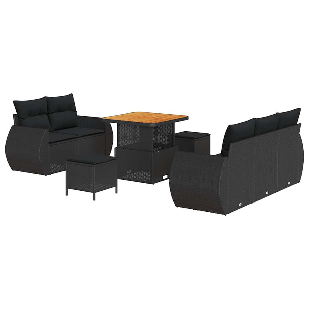 8 dalys sodo sofa rinkinys su pagalvėmis juodas poliratanas akacija - Namų Idėja