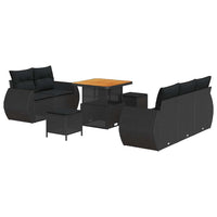 8 dalys sodo sofa rinkinys su pagalvėmis juodas poliratanas akacija - Namų Idėja