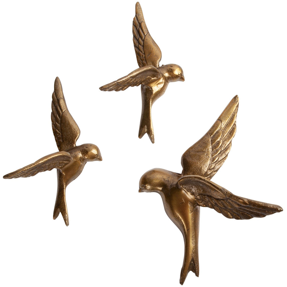 Wall decoration AVALER TOO, set of 3 birds, brass colour