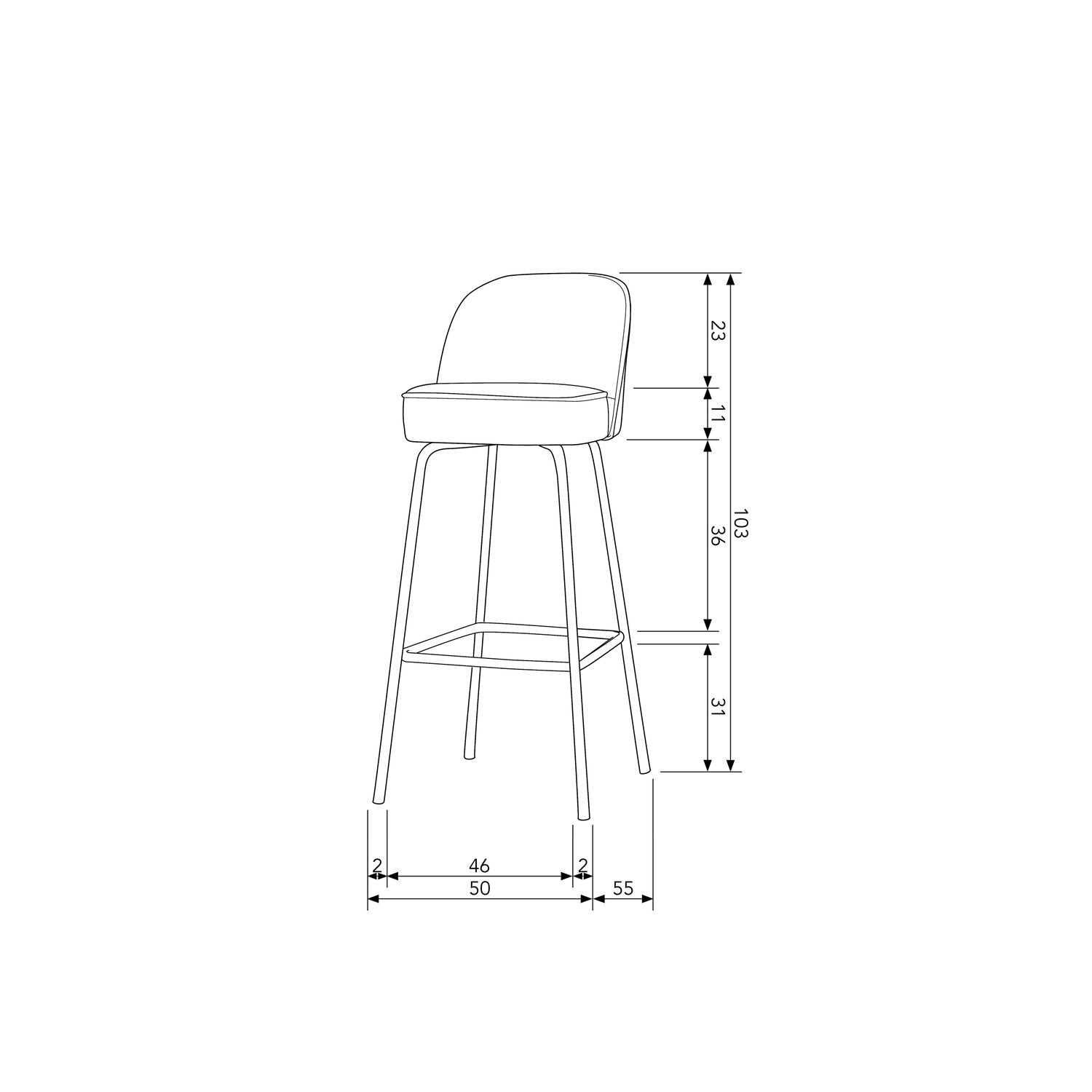 Baro kėdė VOGUE 80 cm, veliūras, chaki spalva