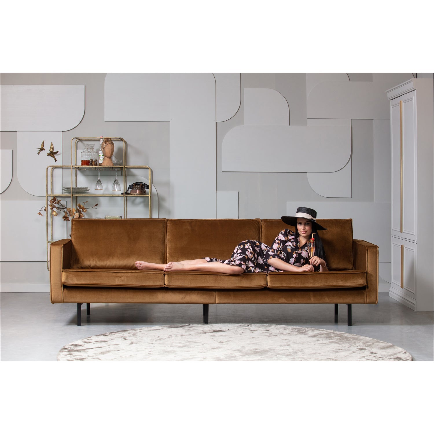 Sofa RODEO, 3 vietos, veliūro audinys, medaus spalva