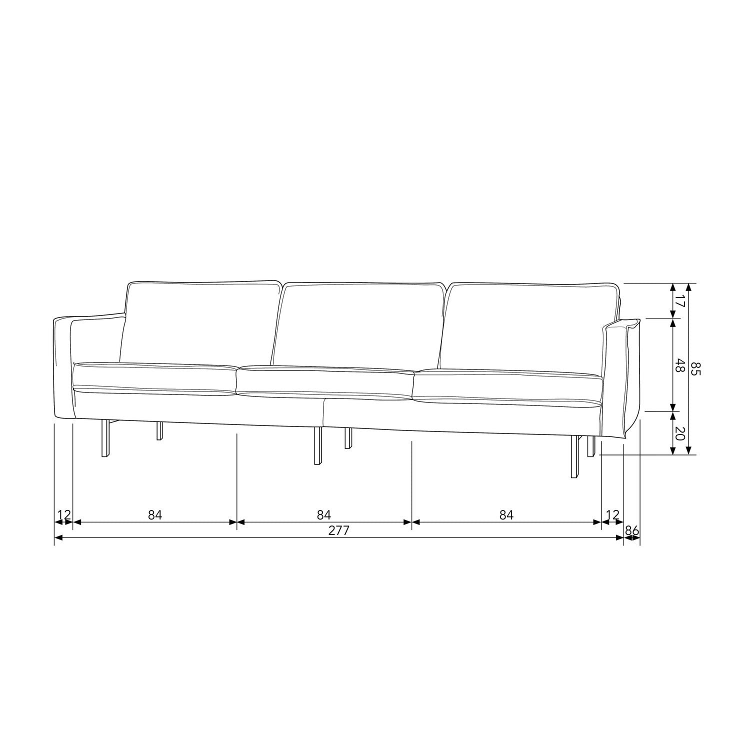 Sofa RODEO, 3 vietos, veliūro audinys, Oker spalva