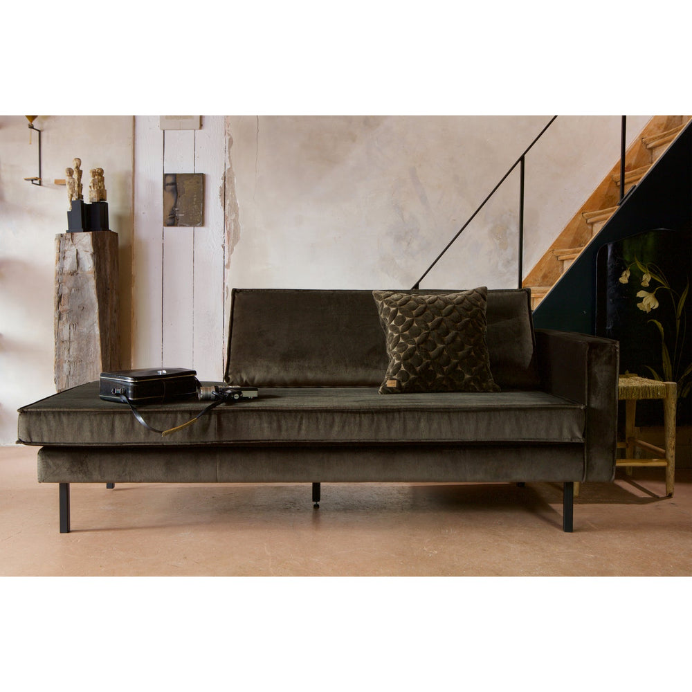 Chaise longue RODEO, left, velour fabric, dark green