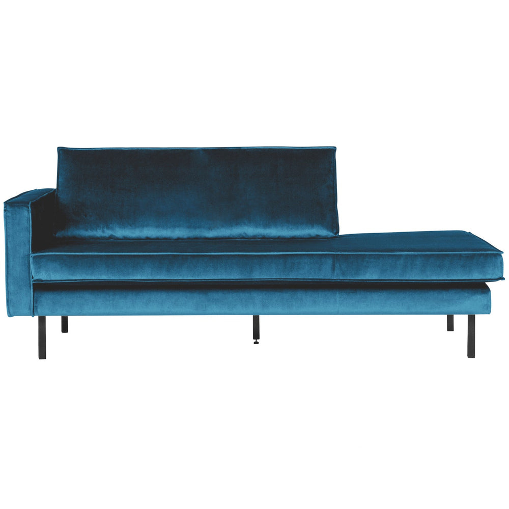 Chaise longue RODEO, left, velour fabric, blue color