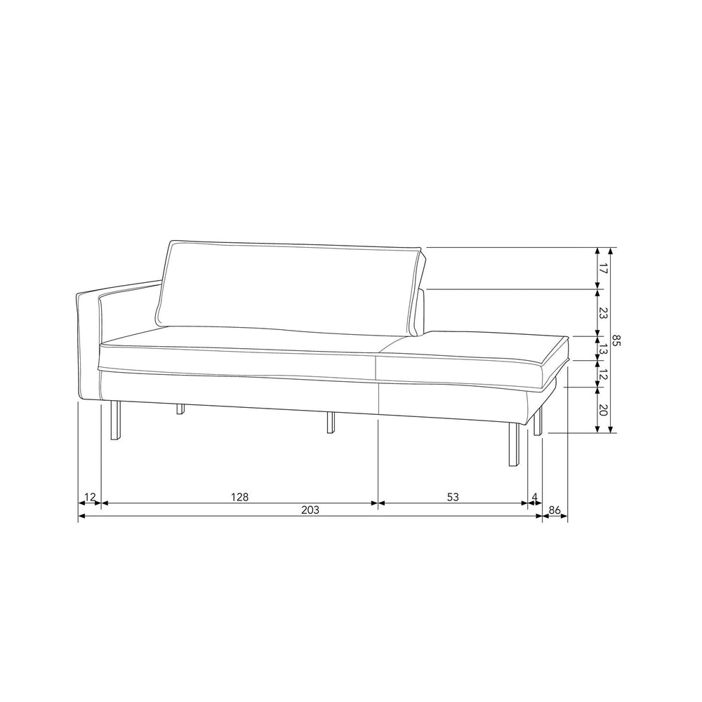 Chaise longue RODEO, left, velour fabric, blue color