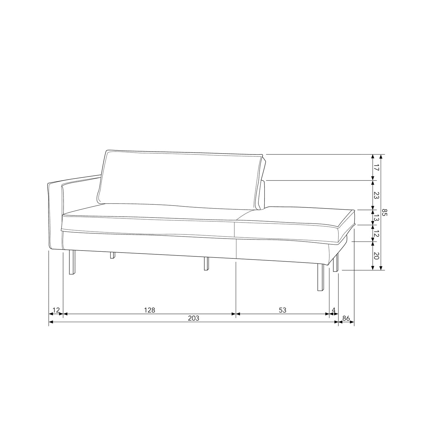 Chaise longue RODEO, left, velvet fabric, Taupe colour