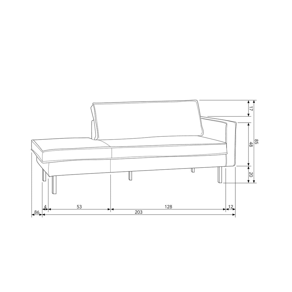 Chaise longue RODEO, right, velour fabric, anthracite