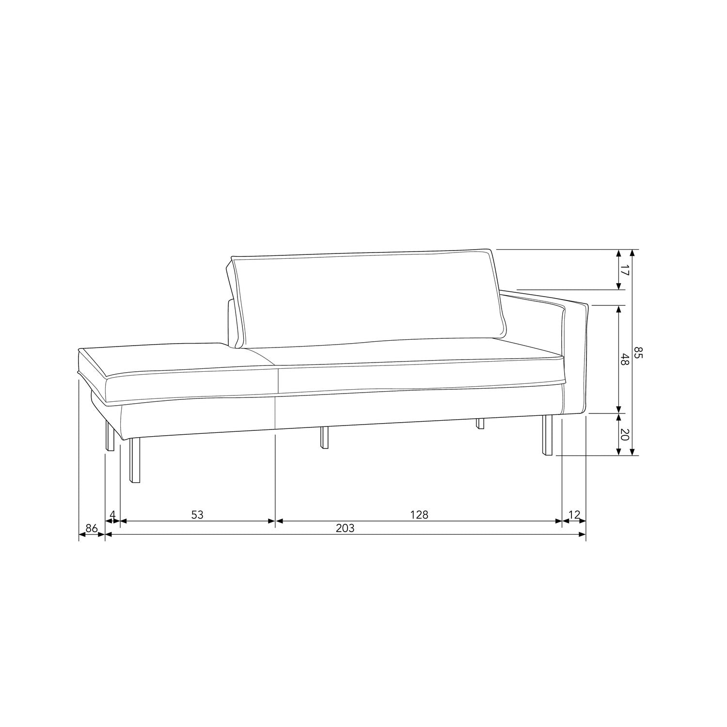 Chaise longue RODEO, right, velour fabric, honey color
