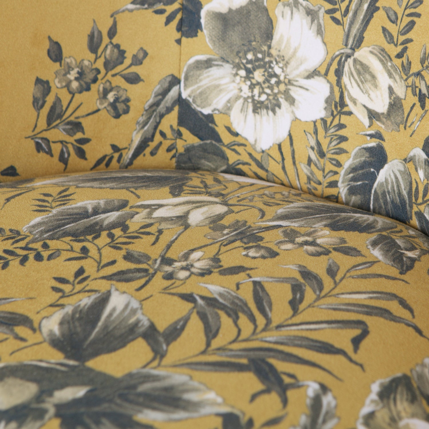 Fotelis VOGUE, veliūras, garstyčių geltona su gėlių raštu