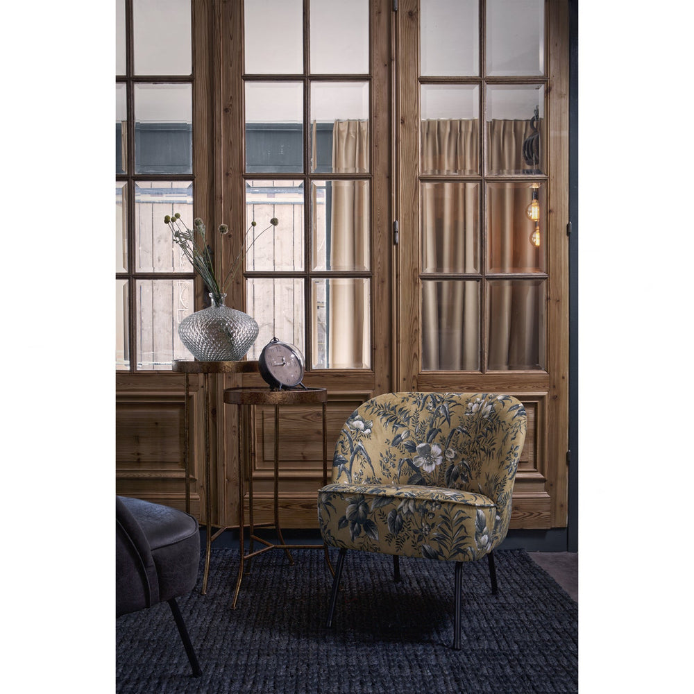 Fotelis VOGUE, veliūras, garstyčių geltona su gėlių raštu