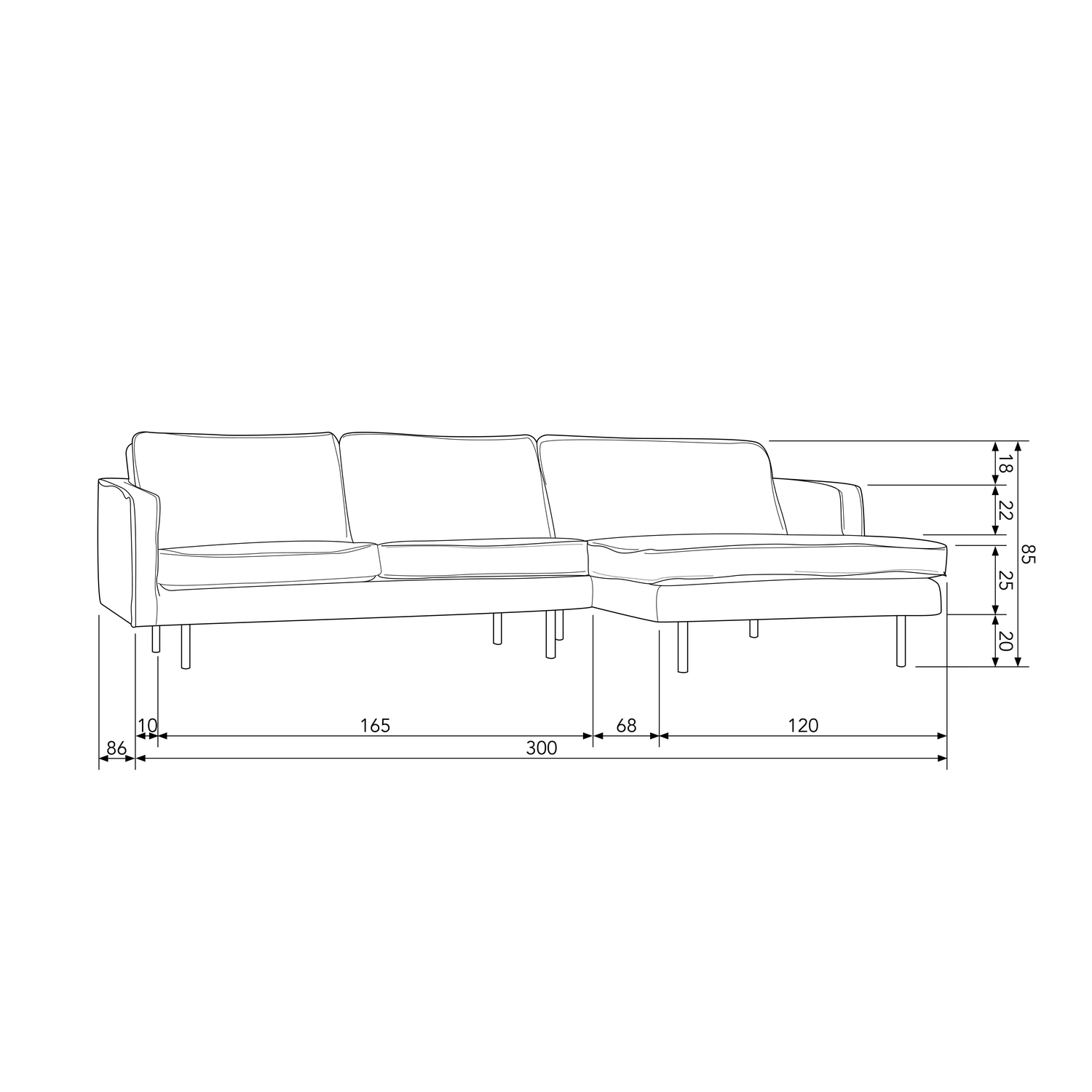 Corner sofa RODEO, right, velvet, Bras