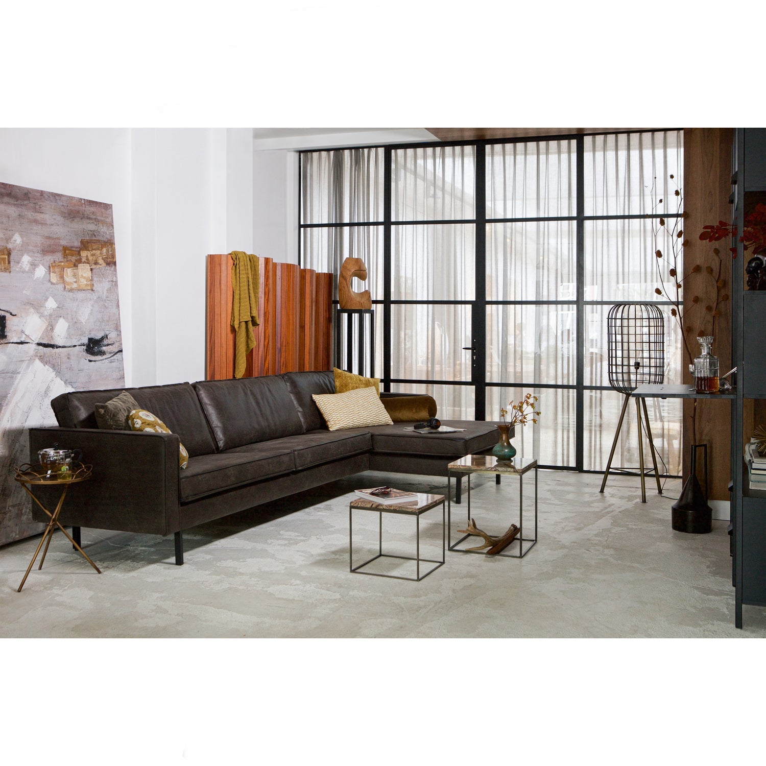 Corner sofa RODEO, right, eco-leather, black