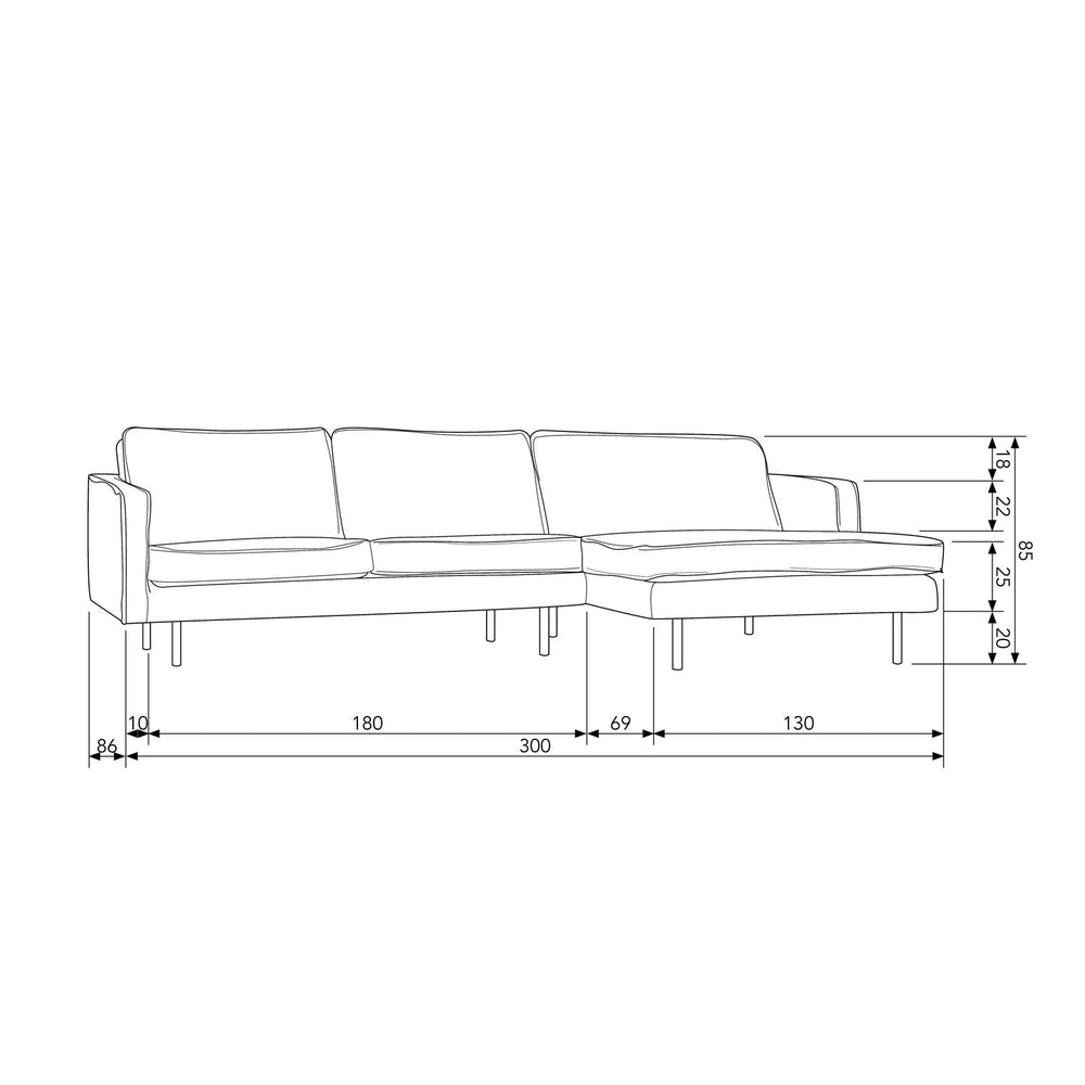 Corner sofa RODEO, right, velvet, blue