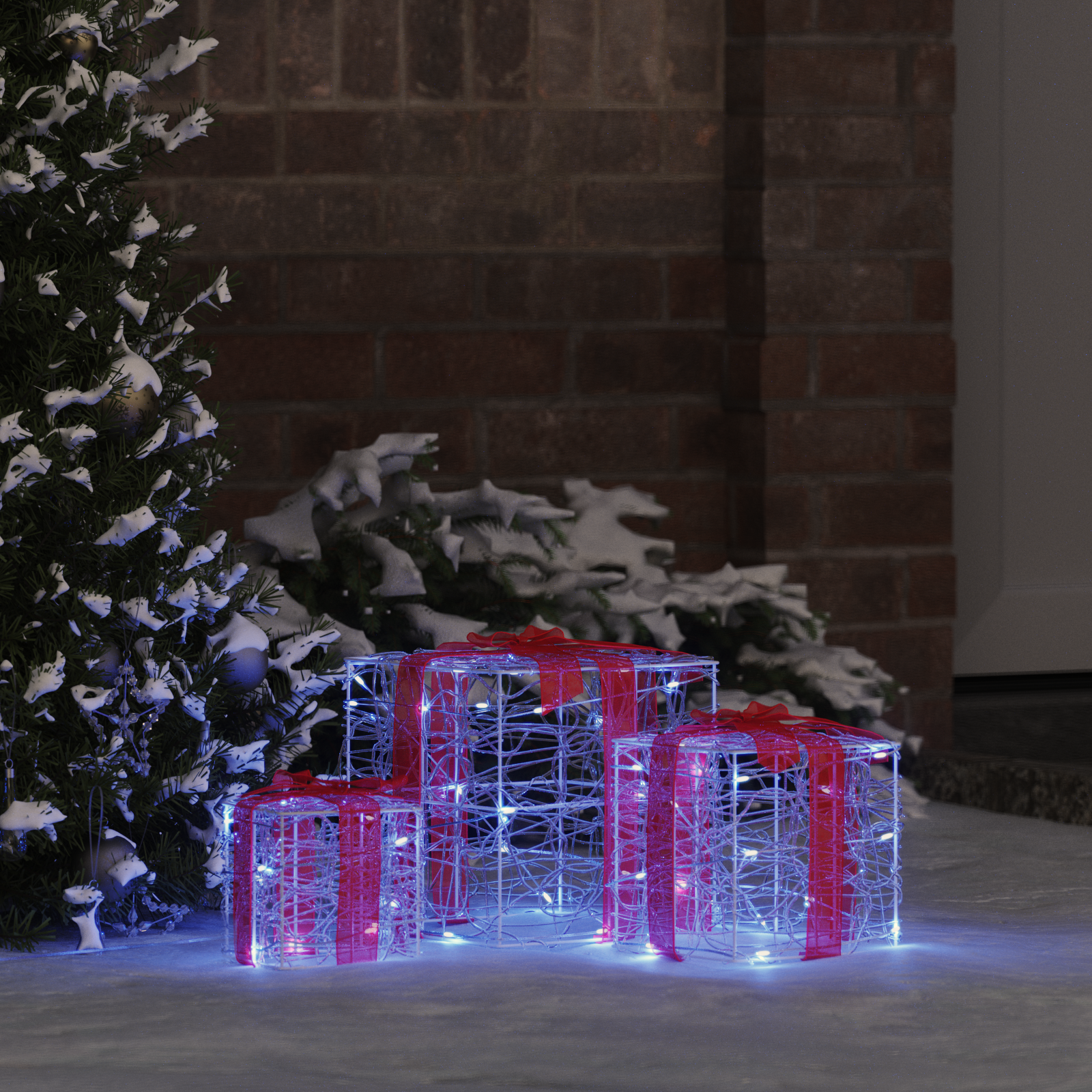 Dāvanu kaste ar 60 LED, 3 gab., zila, 20 x 20 x 20 cm, akrils