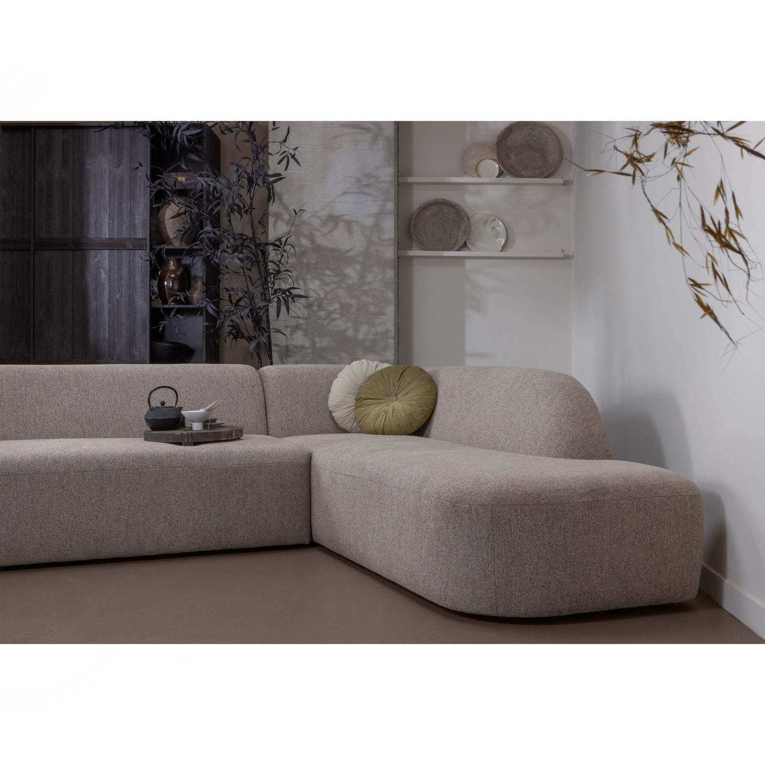 Corner SLOPING, right, velour, natural mélange