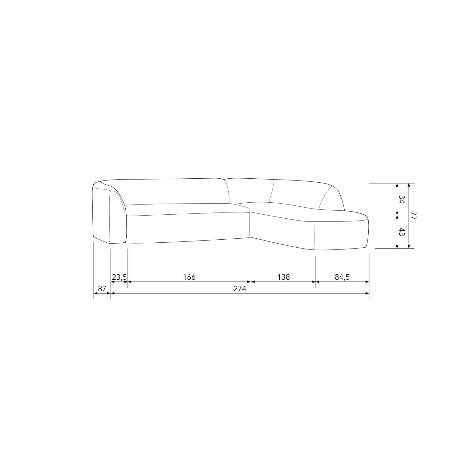Corner SLOPING, right, velour, light brown melange