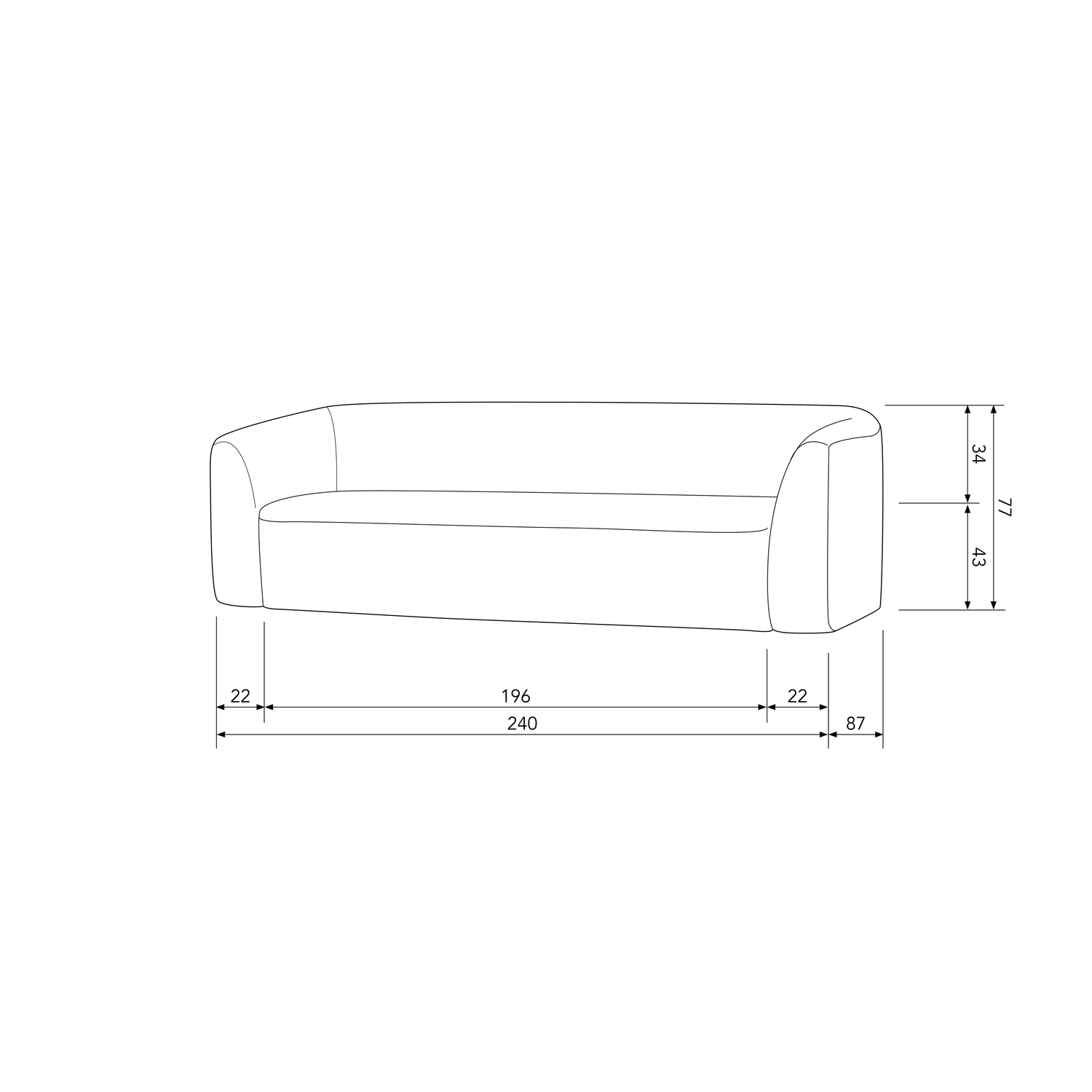 Sofa SLOPING, pilka spalva
