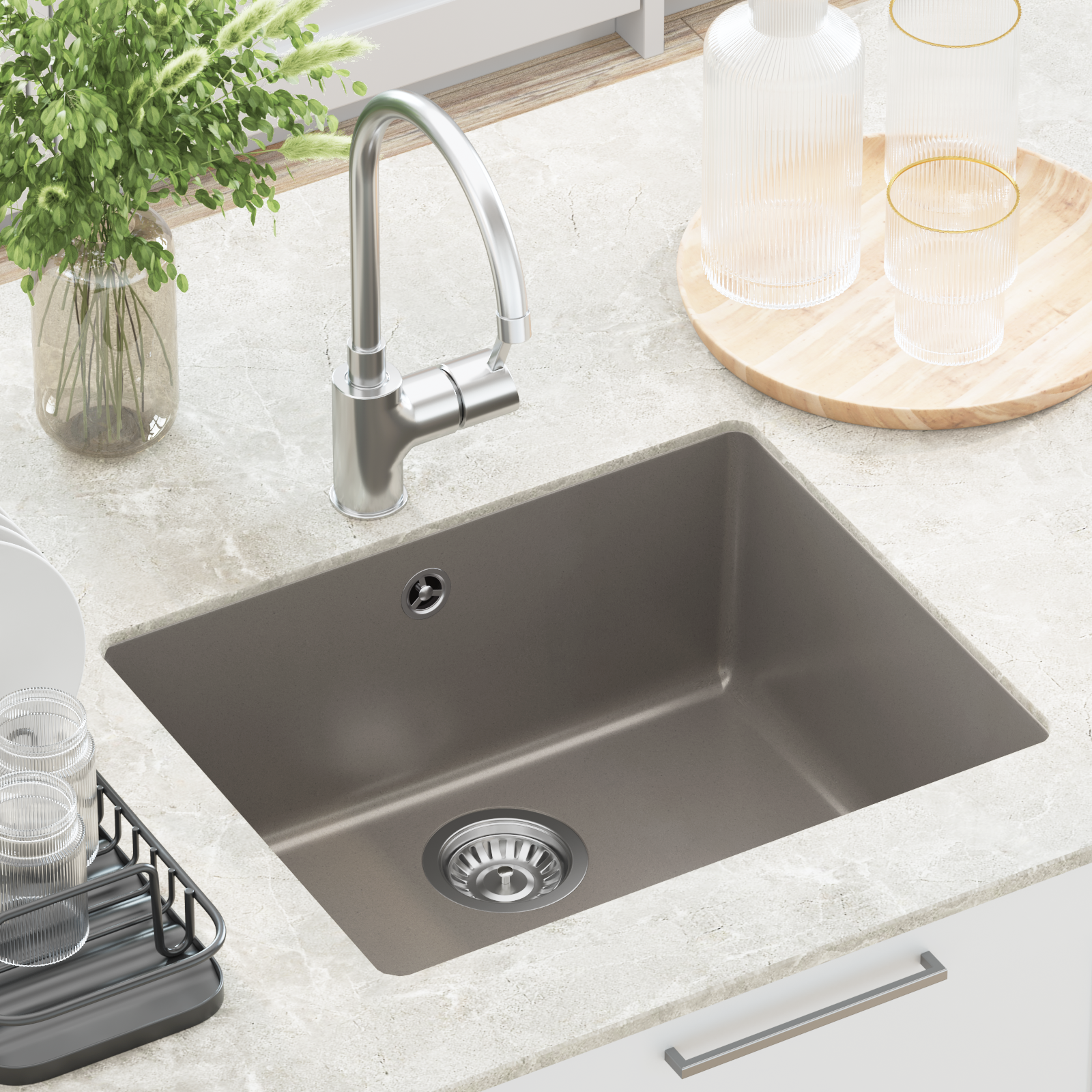 Kriauklė Pilka 530 x 460 mm 80% Kvarcas ir 20% Derva