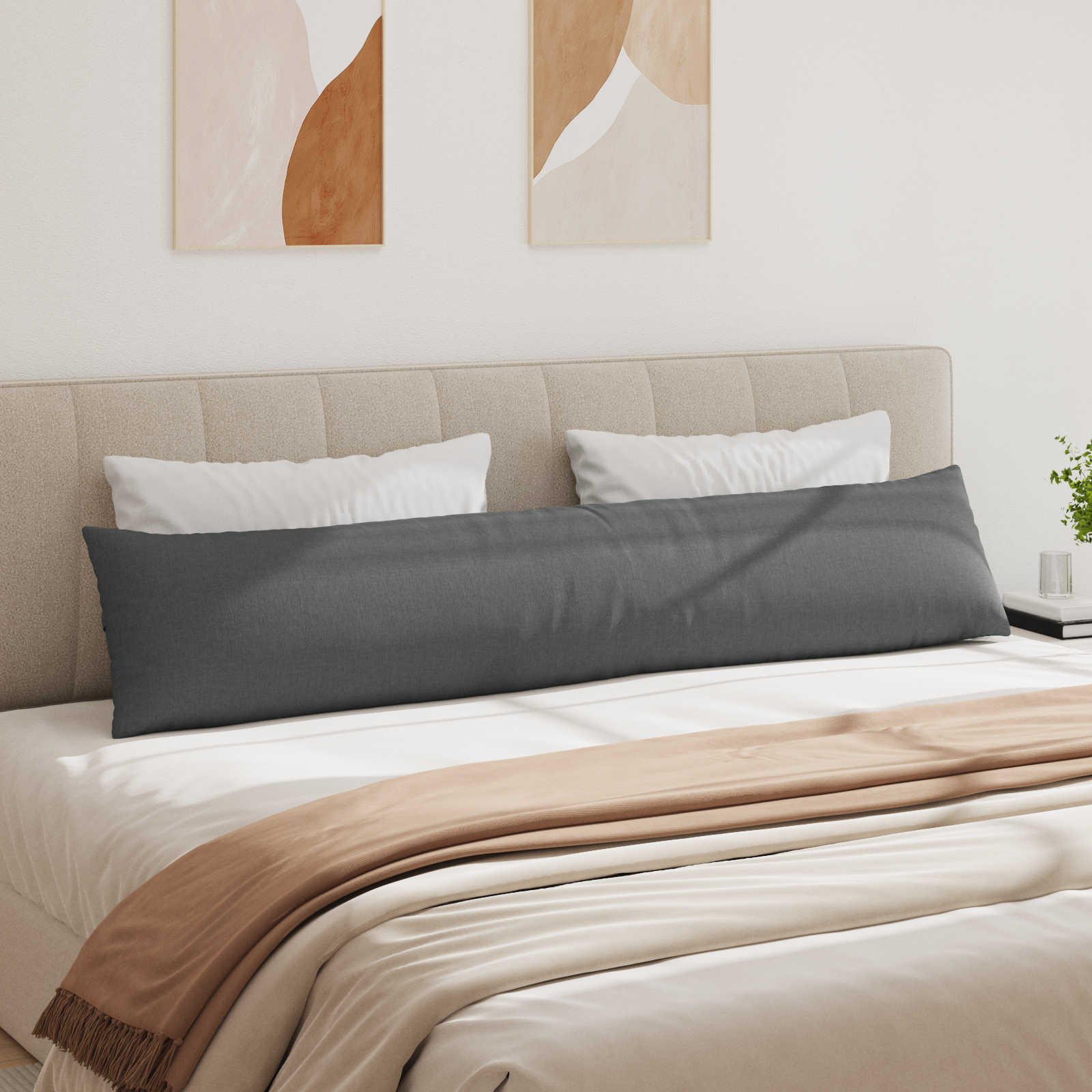 Sofa Pagalvės 2 pcs Tamsiai pilka 200 x 40 cm audinys