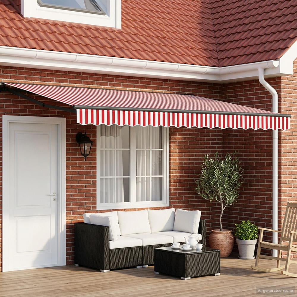 Retractable Electric Awning Red and White 5 x 3.5 m