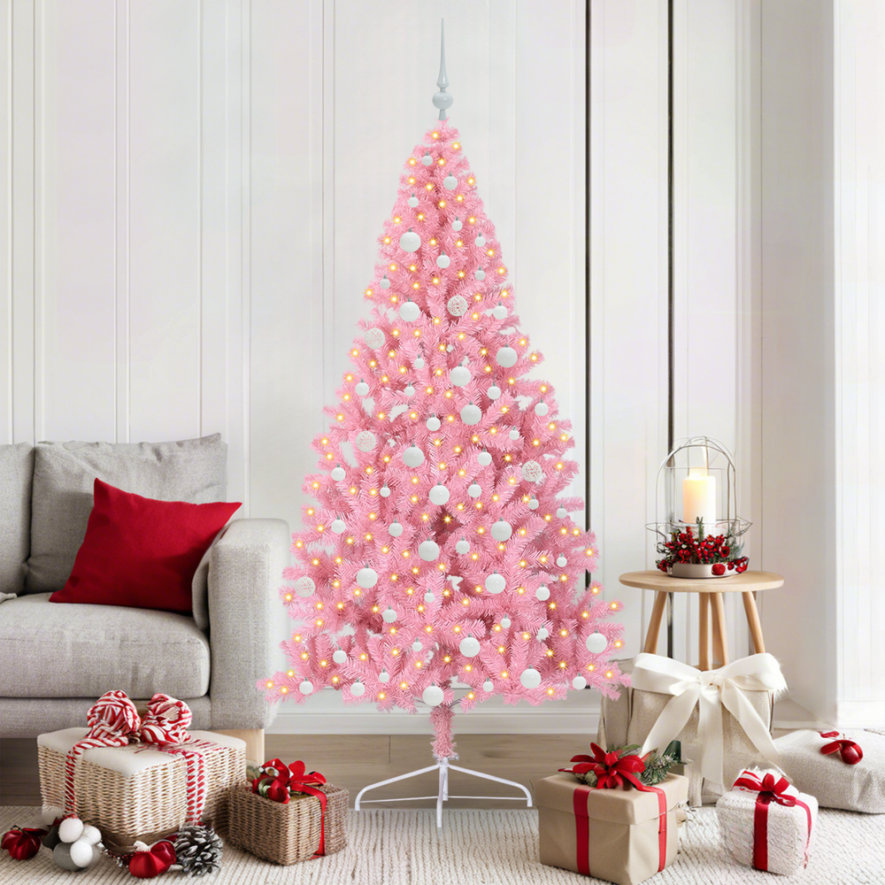 Artificial pre-lit Christmas tree Pink 180 cm PVC