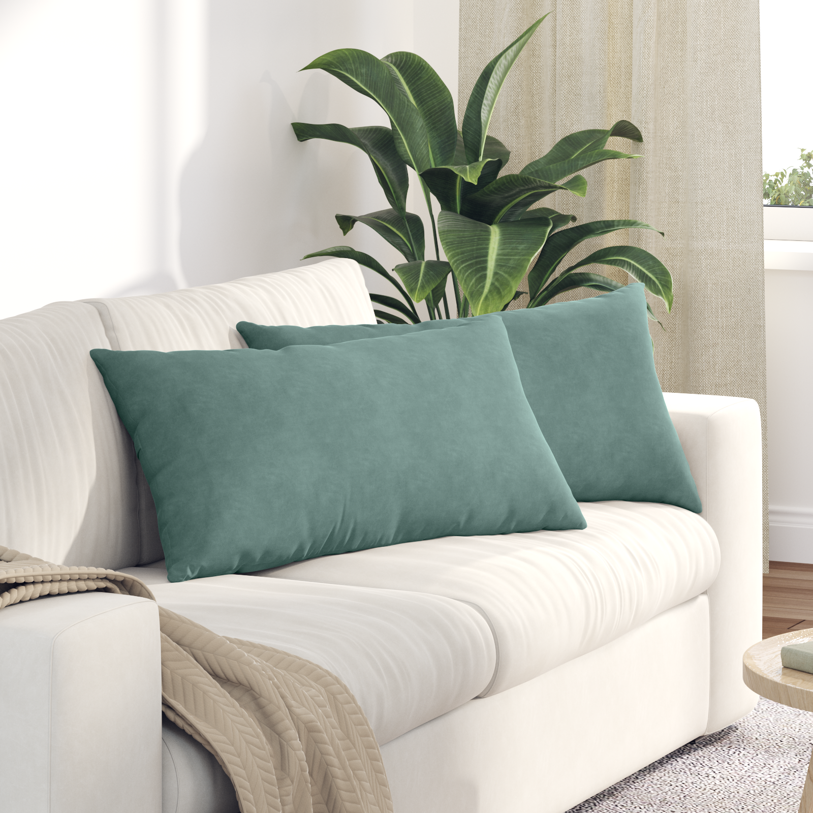 Sofa Pagalvės 2 pcs Jūrinė žalia 80 x 40 cm Kordūrinis audinys