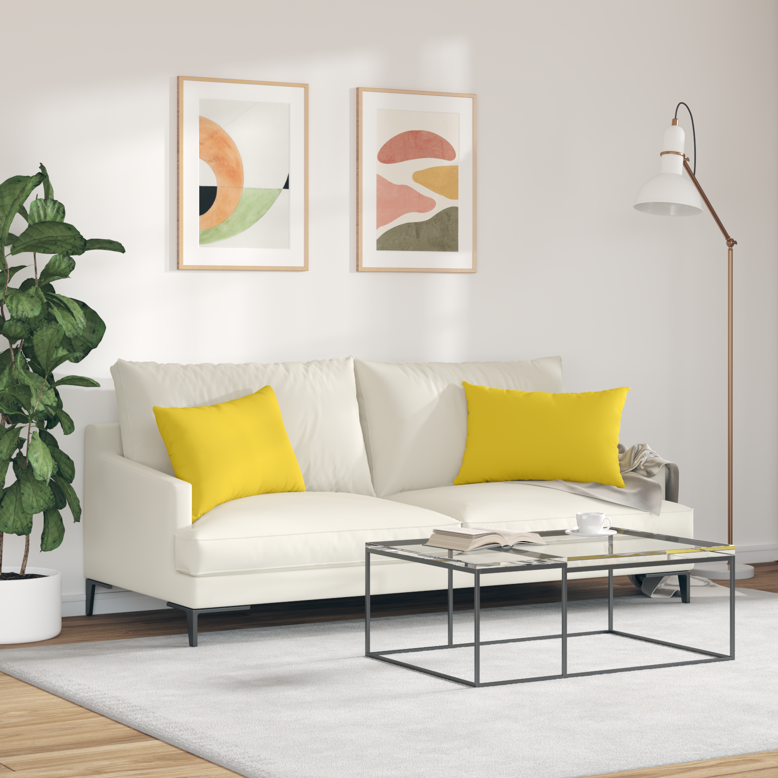 Sofa Pagalvės 2 pcs Šviesi geltona 60 x 40 cm audinys
