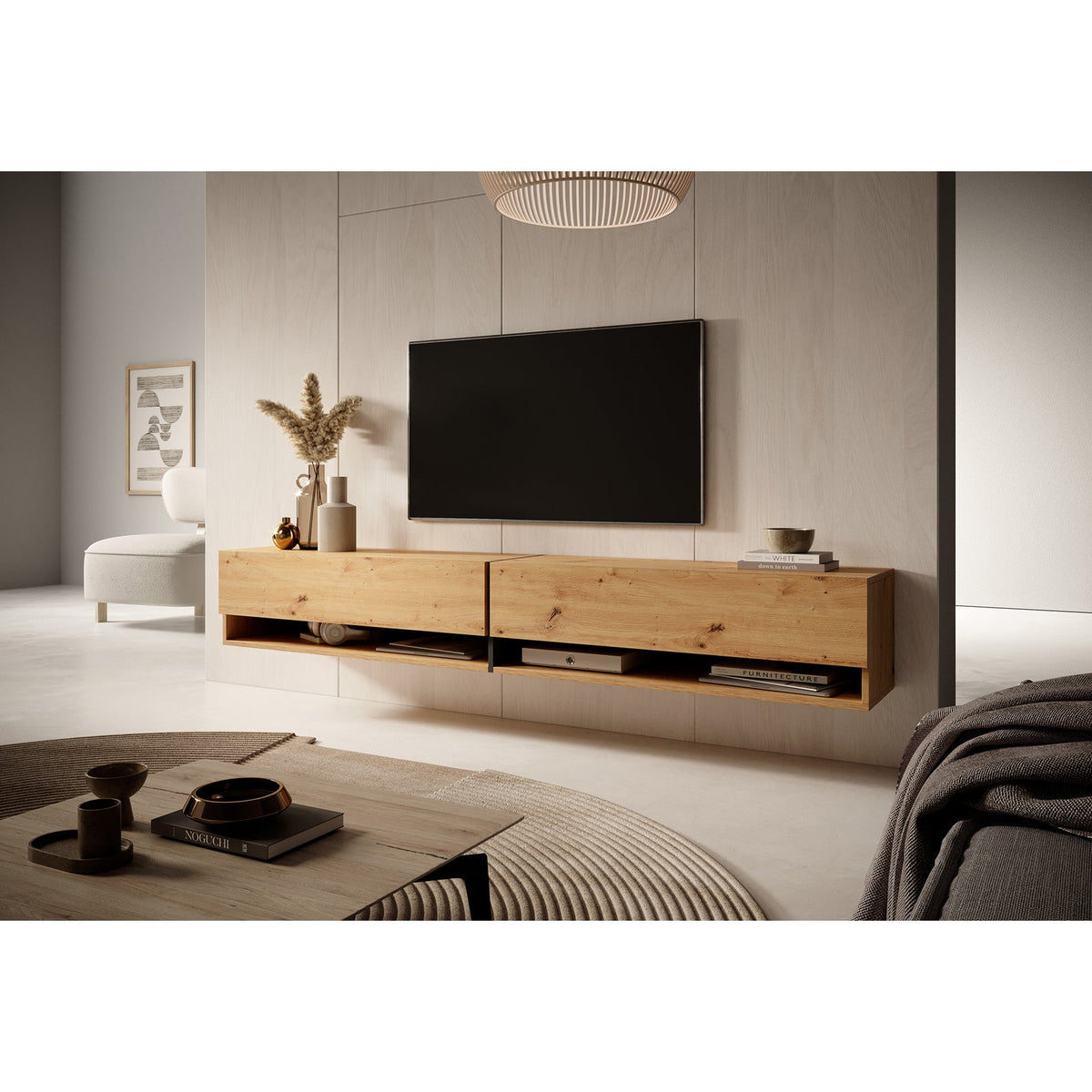 TV spintelė FIONNA, 200 cm, ąžuolas+grafitas