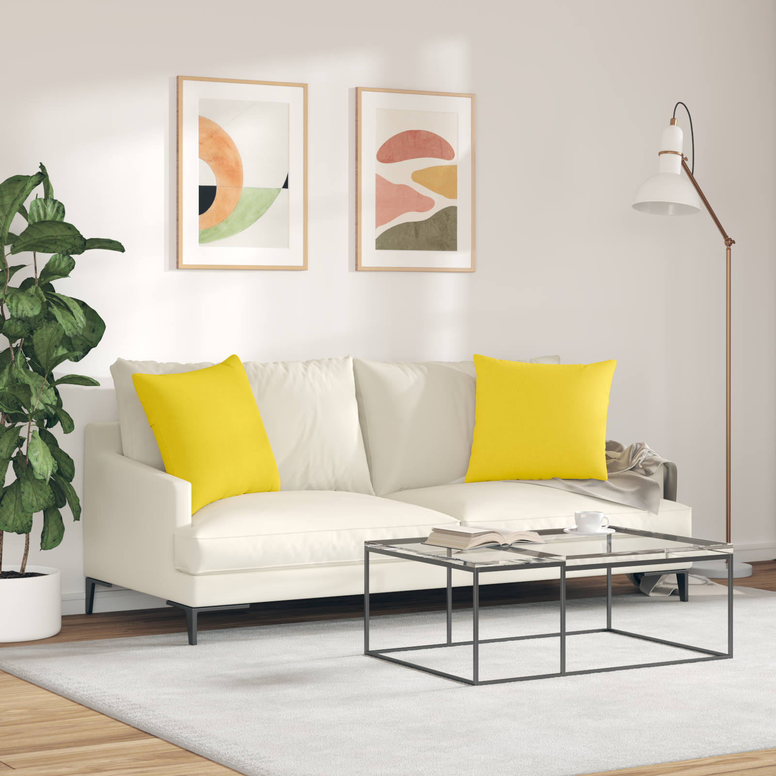 Sofa Pagalvės 2 pcs Šviesi geltona 50 x 50 cm audinys