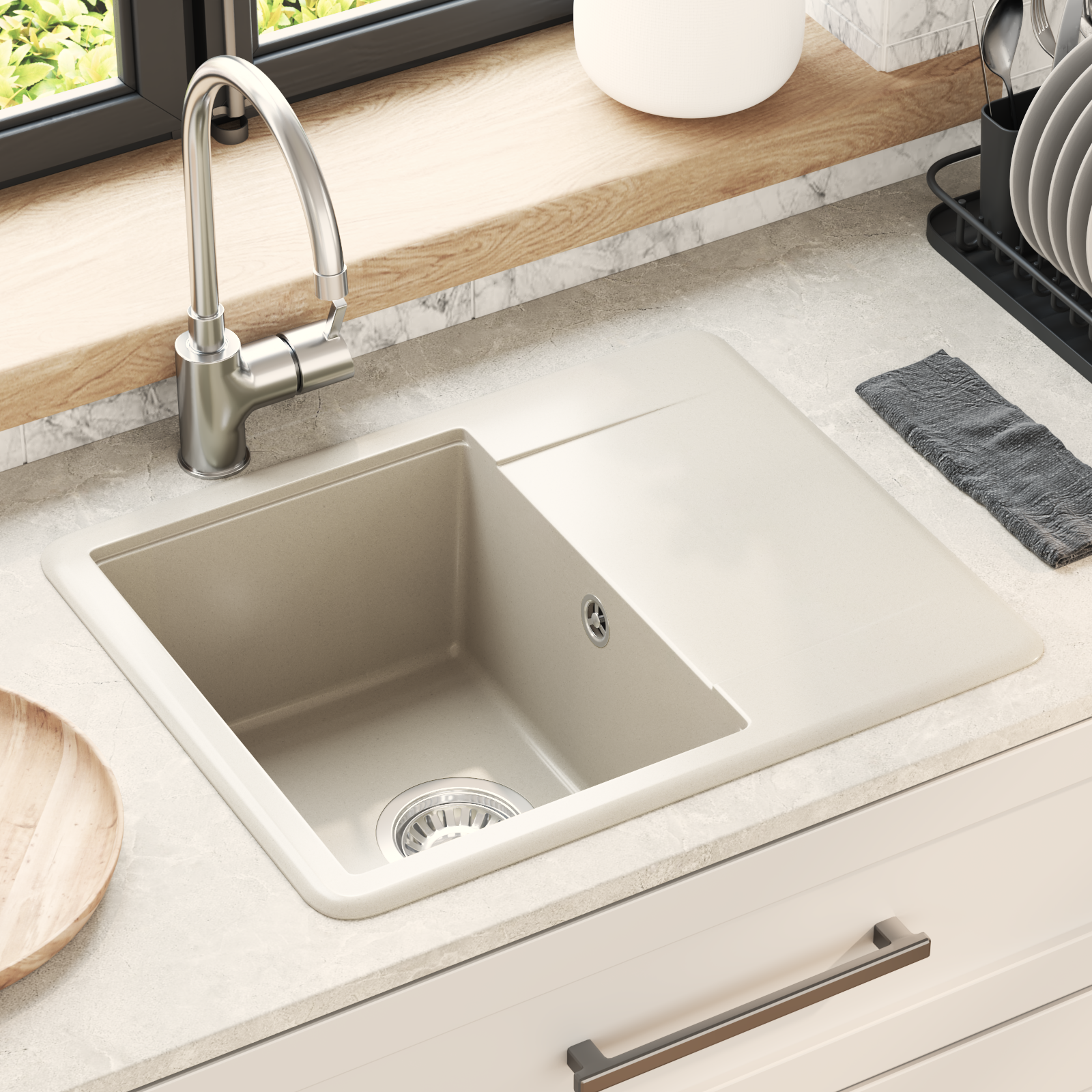 Kriauklė Smėlio 560 x 460 mm 80% Kvarcas ir 20% Derva