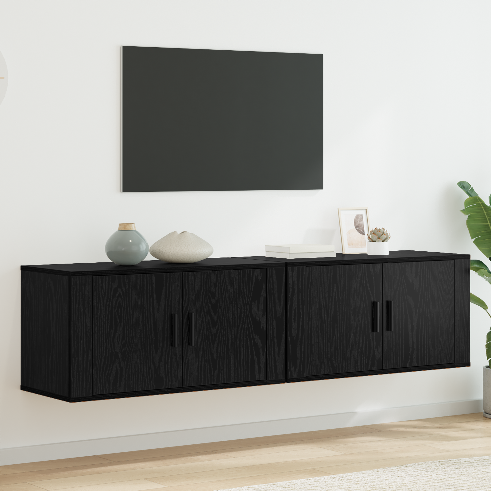 Sieninio televizoriaus kabineto komplektas 2 pcs Juodas ąžuolas