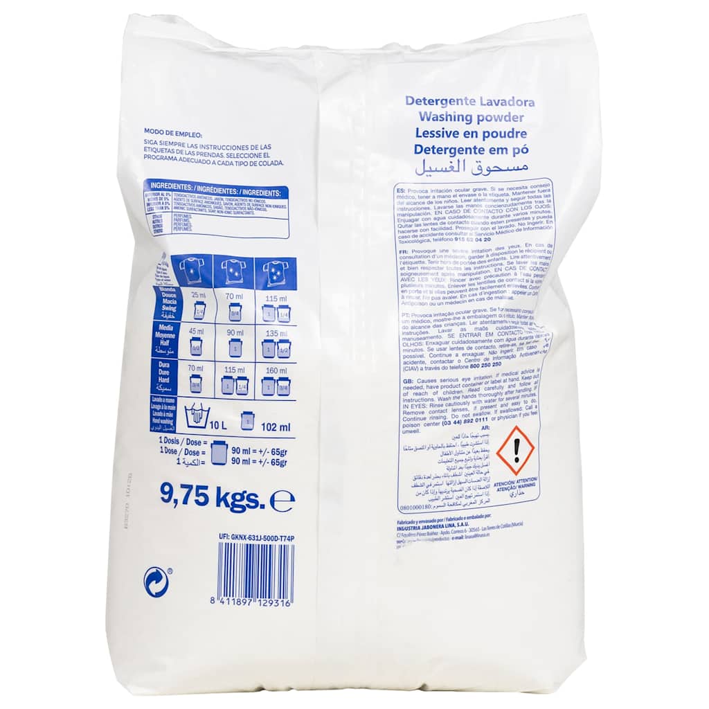 skalbimo milteliai 150 skalbimų 9,75 kg balti