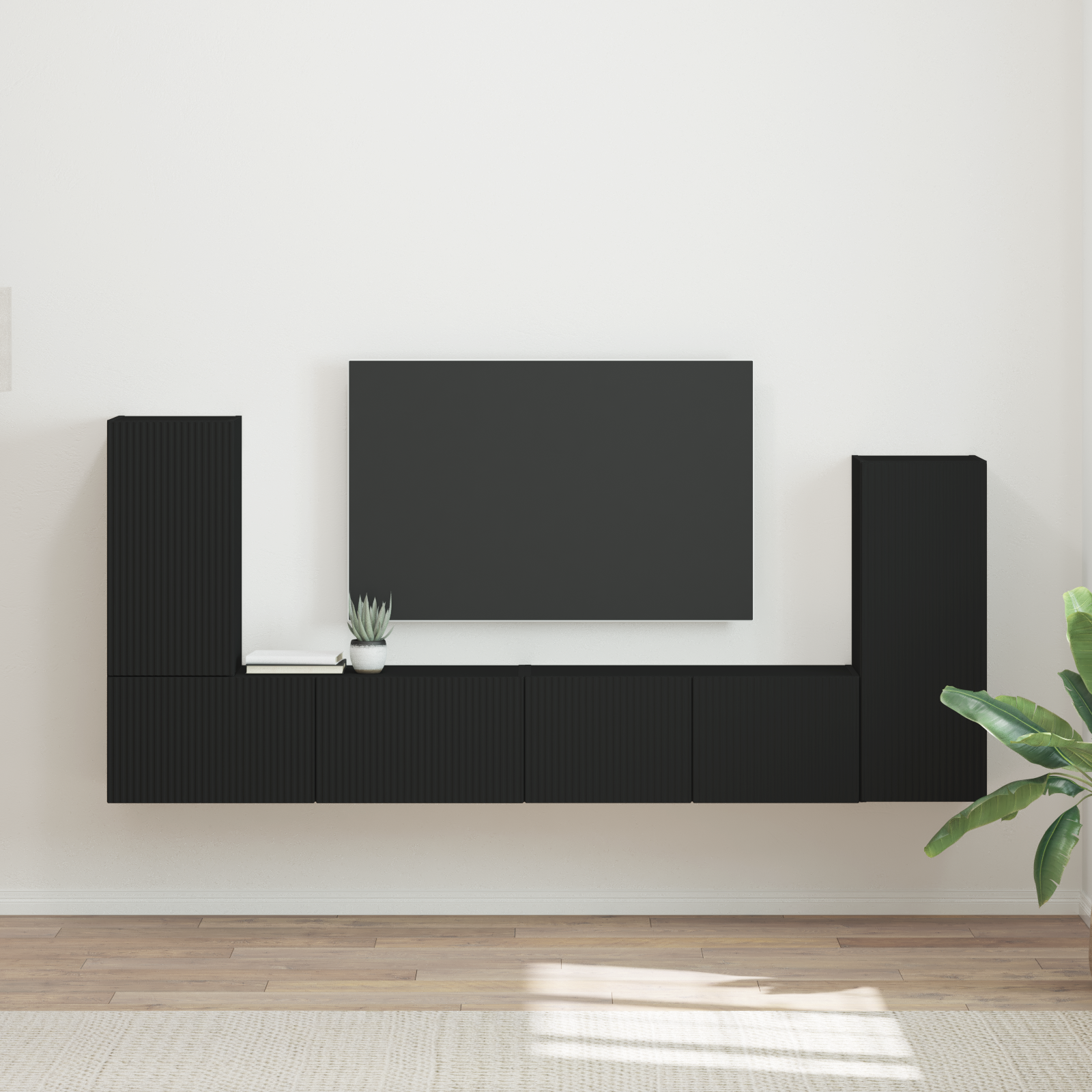 TV spintelių komplektas 4 pcs Juoda Apdirbta mediena