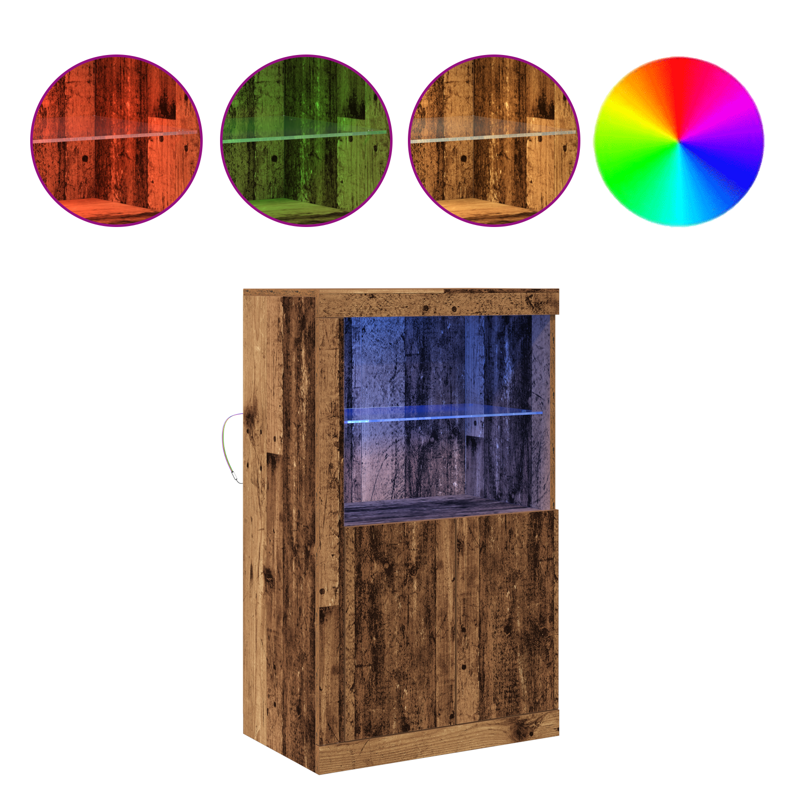 LED Bufetas Senas medis 60,5 x 37 x 100 cm Apdirbta mediena