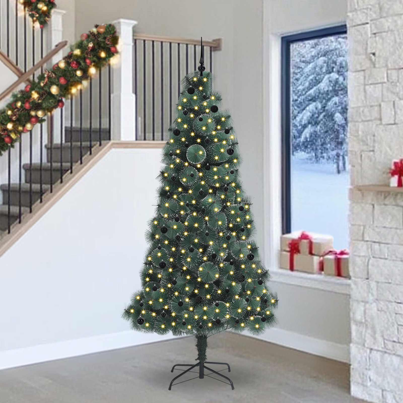 Artificial pre-lit Christmas tree SNOW HOLLOW, with bauble set
