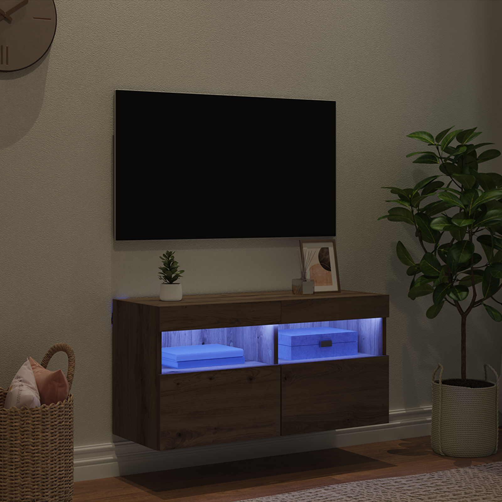 TV sieninė spintelė su LED Amatininkų ąžuolas 80 x 30 x 40 cm