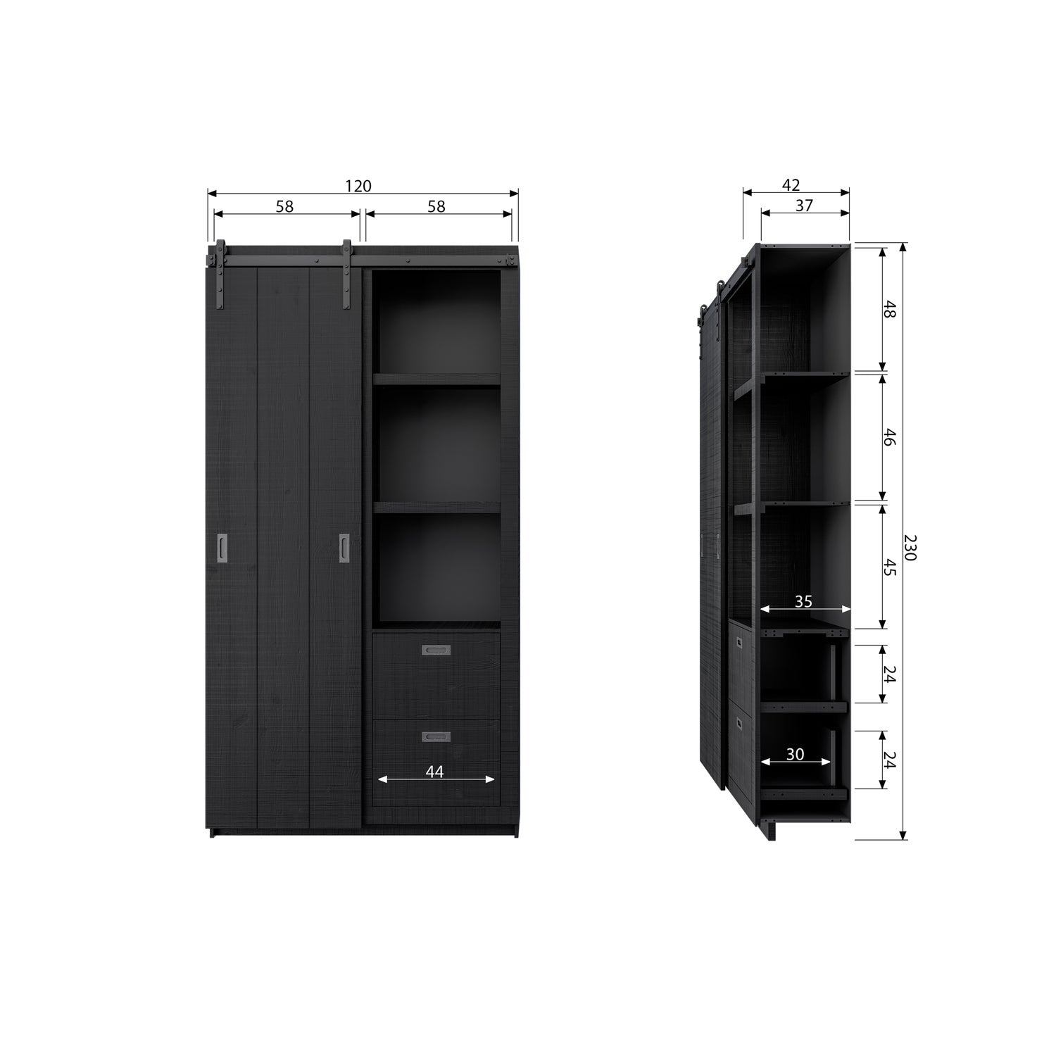 SLIDE BARN CABINET ROUGH SAWN PINE BLACK [fsc]