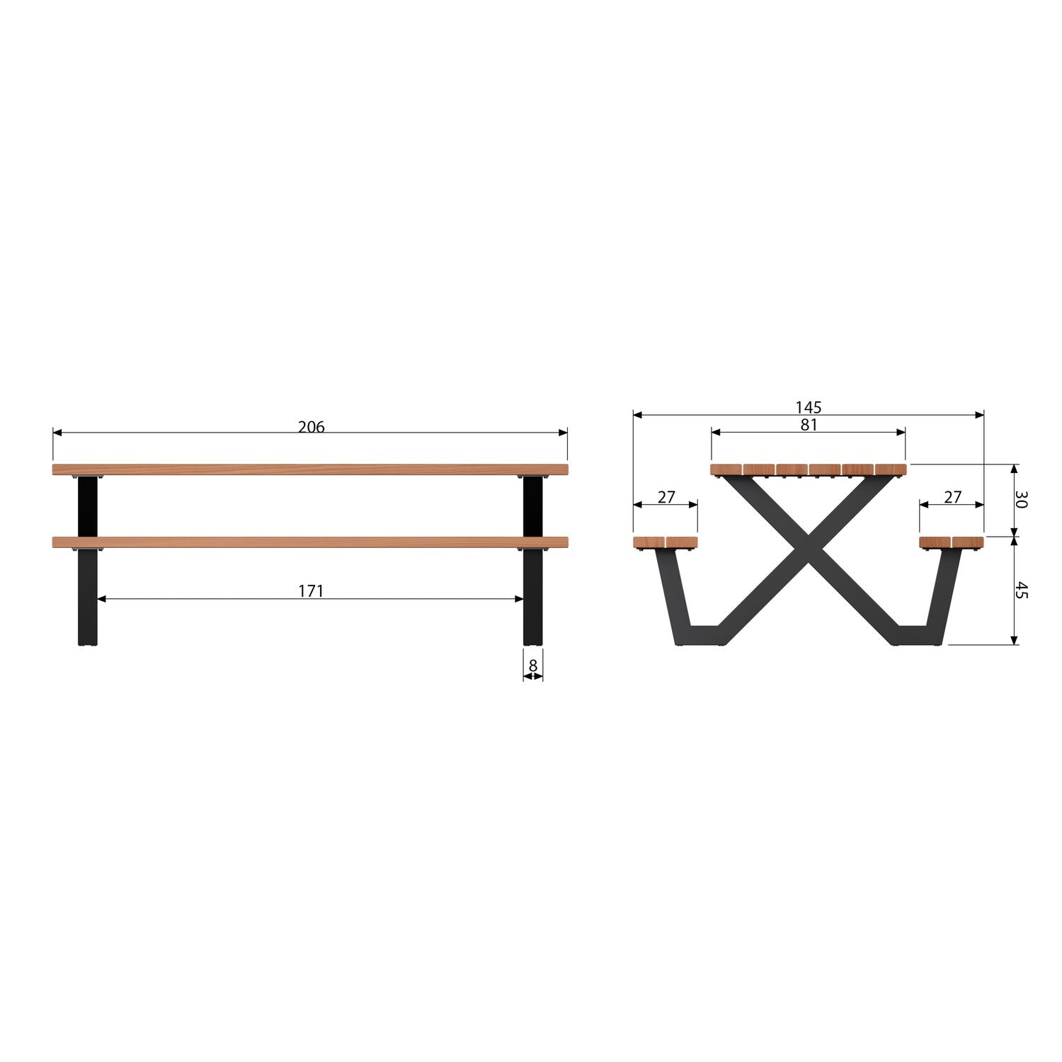 Outdoor table TABLO, Thermo Ayous X-legs