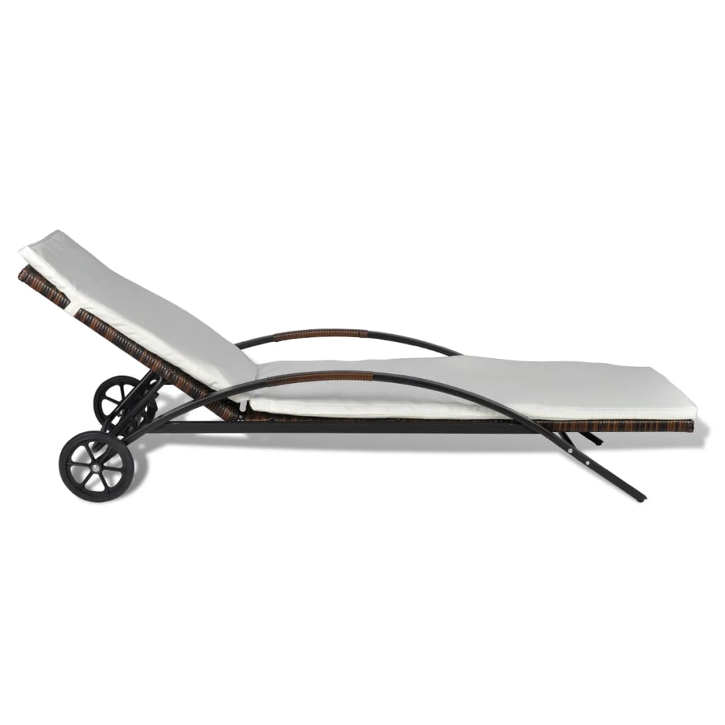 Outdoor daybed with mattress and wheels, poly rattan, brown