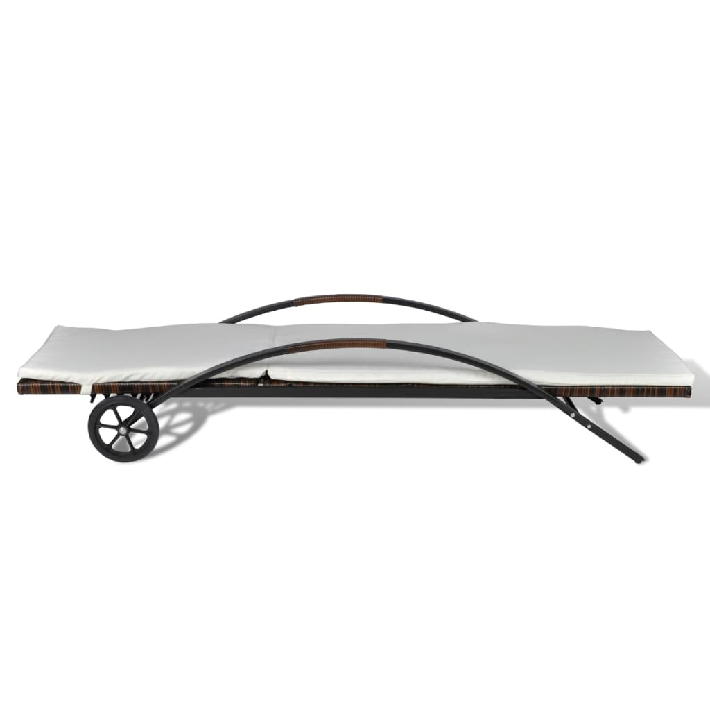 Outdoor daybed with mattress and wheels, poly rattan, brown