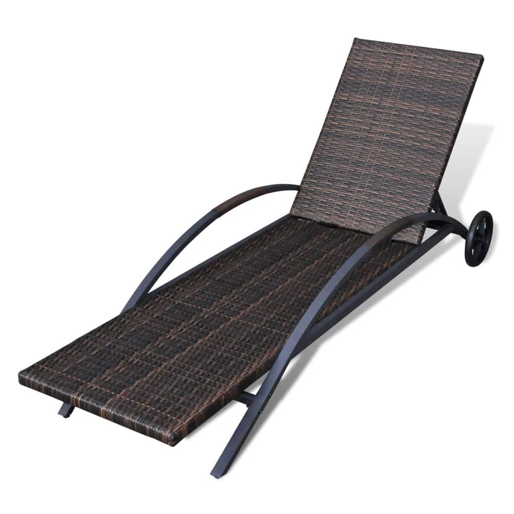 Outdoor daybed with mattress and wheels, poly rattan, brown