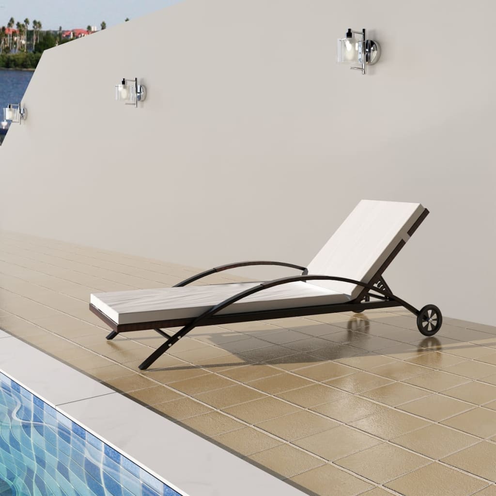 Outdoor daybed with mattress and wheels, poly rattan, brown
