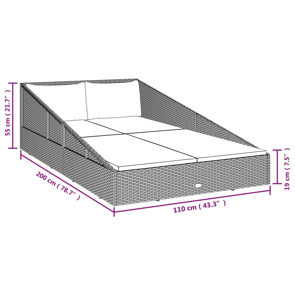 Garden sun lounger, black, 110x200cm, polyrattan