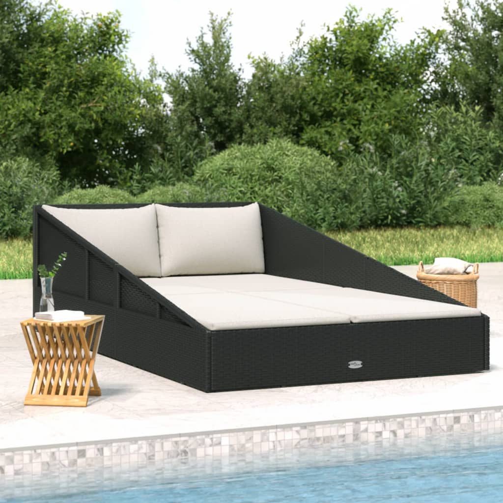 Garden sun lounger, black, 110x200cm, polyrattan