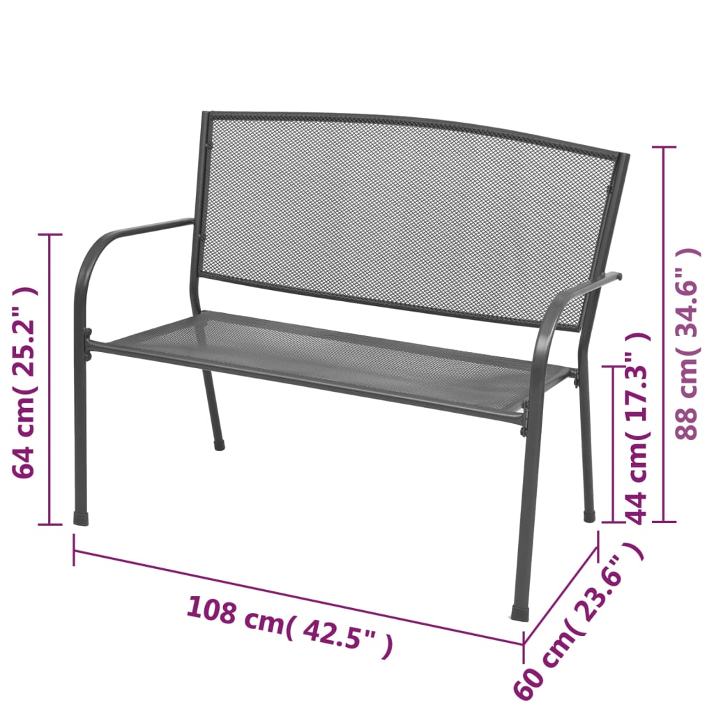 Garden Bench, 108 cm, Steel and Mesh, Anthracite