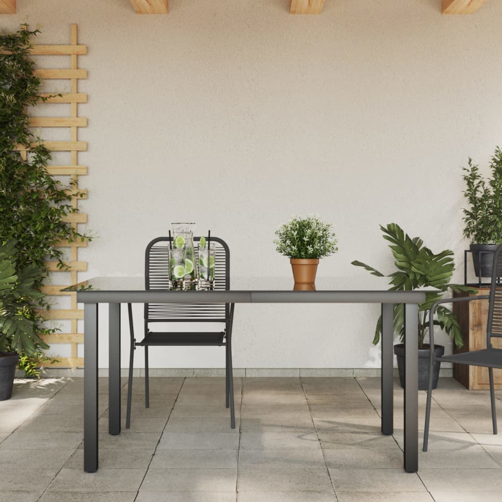 Garden table, black, 150x90x74cm, aluminum and glass