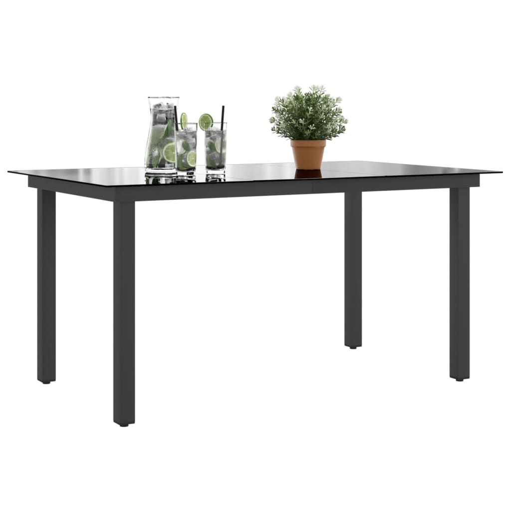 Garden table, black, 150x90x74cm, aluminum and glass