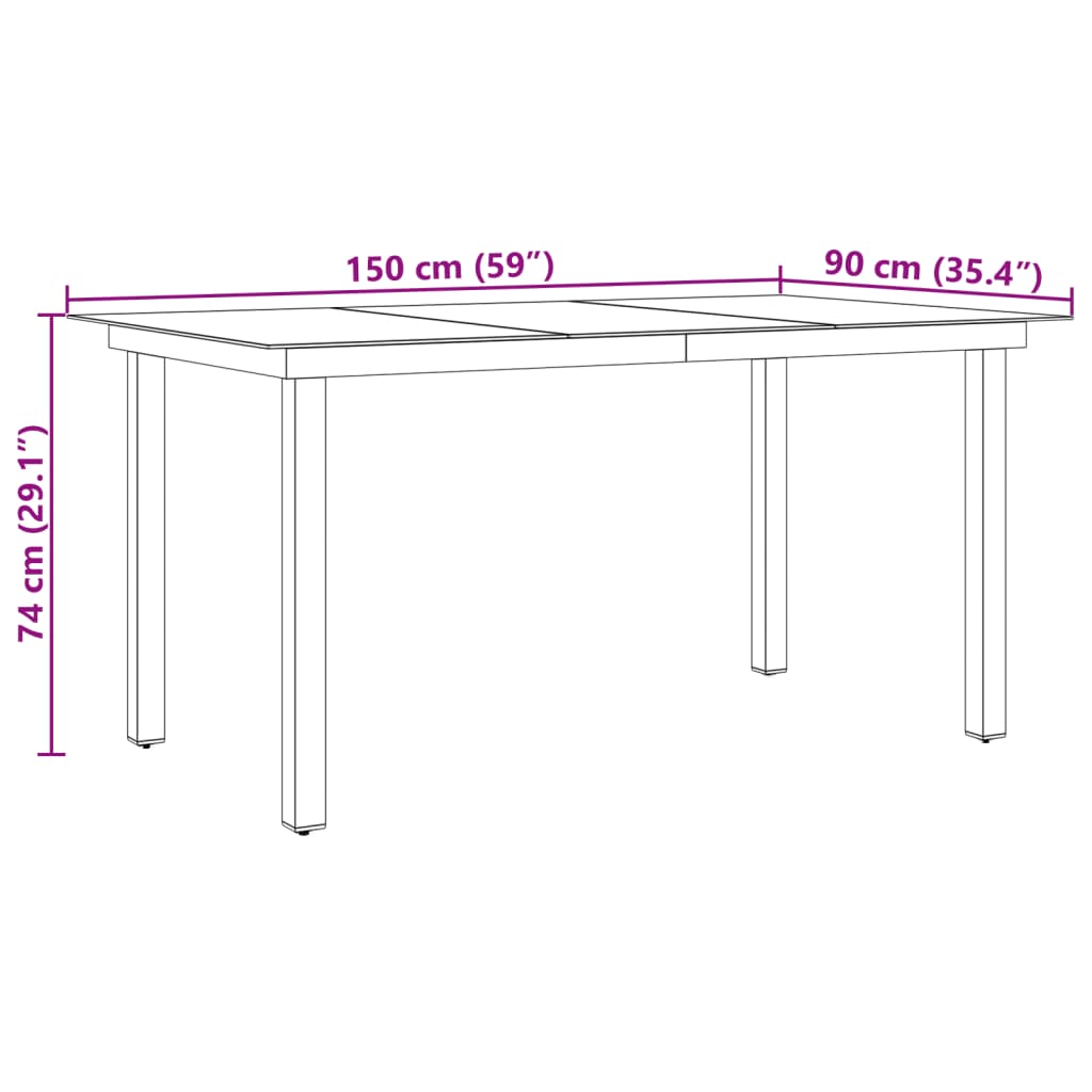 Garden table, black, 150x90x74cm, aluminum and glass