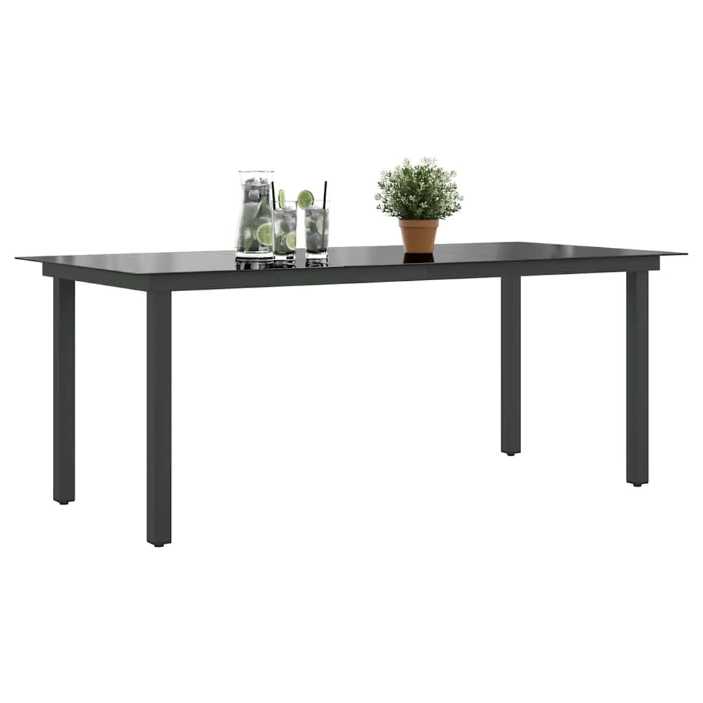 Sodo stalas, juodas, 190x90x74cm, aliuminis ir stiklas